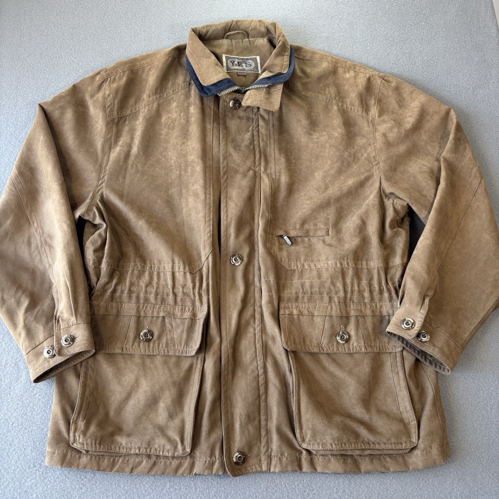 VTG 90s Safari Jacket Tan Field Coat Utility Mens XL Countryside Rustic Heritage